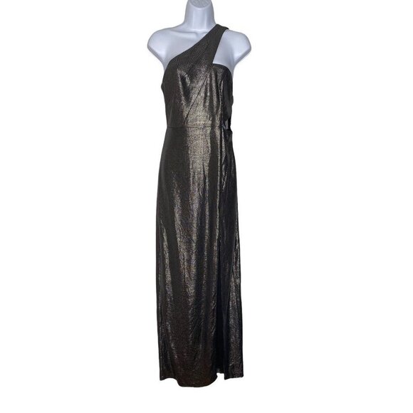 Aidan Mattox Woman’s Foiled Knit Column Gunmet Black Gown SZ‎ 6 - Picture 2 of 11